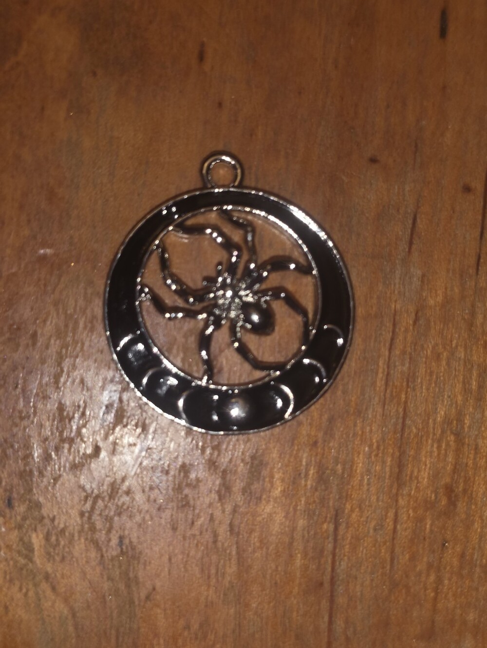 Black and Silver Spider & Moon Phase Pendant No Chain